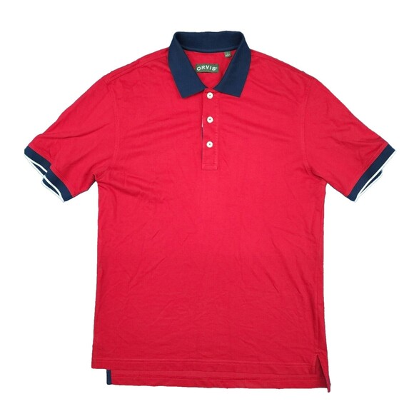 Orvis Men's Pima Cotton Polo Red White & Blue Polo Size M - Picture 1 of 7